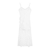 French Lace V-Necked Dress Women's Summer Vacation Irregular Dress White Beauty Mid-Rise Dress