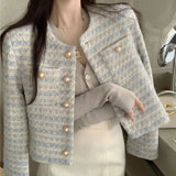 Small Fragrant Woven Coat Women's Autumn And Winter 2025 New French Temperament Loose Pearl Buckle Shirt Short Top