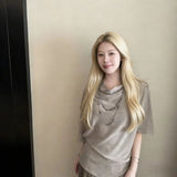 Swinging Short-Sleeved T-Shirt Women's Summer Loose High-End Feeling Han Si Temperament Five-Point Sleeve