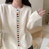 Autumn And Winter Buckle Knitted Shirt Jacket Women's Spring And Autumn New Loose Sweater Gray Spring Dress Women's Clothing
