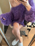 Autumn And Winter New Lazy Wind High-End Temperament Candy V Collar Short Imitation Stings Hair Knitted Shirt