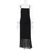 French Curry Sling Dress Women's Summer Mesh To Receive Waist-Repair Skirt Pure Desire Tight Ass Long Skirt