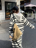 Korean Languid Hooded Striped Knitted Cardigan Women's Autumn And Winter Fashion Casual Long Sweater Jacket
