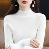 2025 New Knitted Women's Sweater Half-High Collar Bottom Shirt With Autumn And Winter Short Slim Slim Thin Sweater