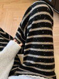 Lazy Wind Hit The Striped Knitted Broad Leg Pants Women Autumn And Winter New Design Shiny Casual Straight Trousers