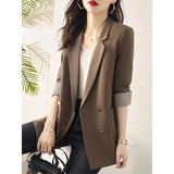 Spring And Autumn New Blazer Women's Leisure Loose Design Tops Solid Color Long-Sleeved Suit