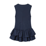 BSK&TRAF Women's Spring 2026 New Fashion Lattice Stacked Decoration Short Dress 4764869