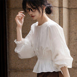 Pure Cotton 2025 Round Neck French Fashion Loose Thin Belly Long-Sleeved Cotton Shirt Female Ocean Coat Elegant