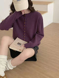 Autumn And Winter New Small Fragrant Wind Collar Showing Thin Soft Long Sleeve Top Casual Set Loose Multi-Buckle Knitting Top Tide