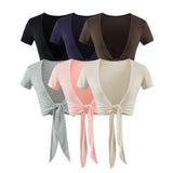 Temperament Pure Style Outside The Strap Shawl Short-Sleeved T-Shirt Girl Summer Hot Girls Folded Casual High-Waist Dance Tops