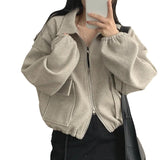 High-Grade Sense Of French Age Reduction Lazy Small Loose Zipper Collar Rope To Close The Waist Short Jacket Jacket Top