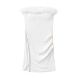Temperament Sexy Hairy Bra Open Fork Dress Women Autumn And Winter New Bottom Bag Hip Skirt Slimming Short Skirt