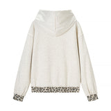 Spring New Casual Loose Leopard Print Splicing Hole Hooded Jacket