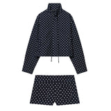 Long-Sleeved Collared Blisters Bubble Sleeve Jacket 5247713 Low-Waisted Mini Pocket Shorts 3067410 Set