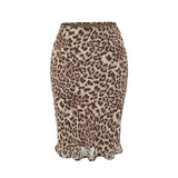 Vintage Glare Leopard Print Skirt Women 2026 Summer New Temperament Slim Waist-Buff Mid-Length Skirt