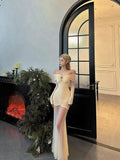 2026 Autumn New High-End Folding Mesh Splicing Dress One-Word Vneck Small Dress With Coat