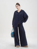 Fashion Loose Hooded Knitted Cardigan Dress Casual Straight Broad Leg Pants To Keep Warm Two Sets Of Women