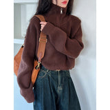 Knitted Autumn And Winter New Age-Reasing Design Zipper Loose Thin Collar Languid Sweater Top Woman
