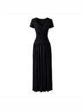 Tall Temperament Sexy V-Neck Lace To Receive Waist Short-Sleeved Dress Women's Small Pure Desire To Swing Long Skirt
