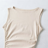 One-×Ö Collar Folded Vest Dress Femininity Elasticity Slime Sleeveless And Sleeveless Long Dress