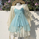 2025 New Seaside Vacation Wear A Complete Set Of V-Necked Sling Skirt Women's Summer French Dress