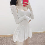 South Korea's Dongdaemun Sunscreen Cardigan + U Tie Dress Two Sets Of Irregular Temperament 100 Folds Skirt Spring