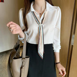 New White Chiffon Shirt Women Design Sense Niche Temperament Professional Shirt Long-Sleeved Thin Top