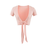 Temperament Pure Style Outside The Strap Shawl Short-Sleeved T-Shirt Girl Summer Hot Girls Folded Casual High-Waist Dance Tops