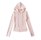 Hooded Yoga Zipper Coat Women 2026 Spring And Autumn New Solid Dress + Rope Straight Trousers Set