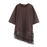Autumn New Splicing Lace Decoration Asymmetric T-Shirt 4813858