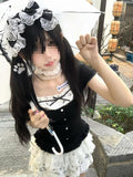 Summer 2 College Style Dress Cute Splicing Fake Two Black Tops Poneng Cake Skirt Two Sets Of Women