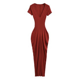 Spice Girls Folded Bag Hip Dress 2025 Summer New Temperament V-Neck Body To Close Short-Sleeved Dress