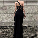 French Fishing Lace Splicing Slinging Dress Women Design Spring Summer New Open Fork Display Thin Dress