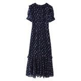 Summer New Buckle Lotus Leaf Side Print Chiffon Fork Dress Dress