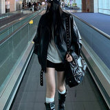 Fashion Locomotive Leather Coat Women's Autumn 2025 New Loose Retro Leather Jacket Ocean