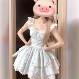 (Original T-Flower) Broken Flower Dress Women's Summer New Little Flying Sleeve Fairy Princess Dress