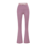 Pure Lust Lace Splicing High-Waisted Casual Trousers Women In Autumn Elastic Hanging Feeling Thin Yoga Long Pants