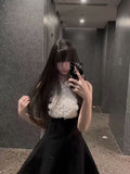 Rich Family Gold High-End Black Sleeveless Vest Dress Summer Lace Design Feeling Waist Word Fluffy Skirt