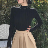 Spring And Autumn New Temperament Half-High Collar Tset Bra Shirt Set Thin Long Sleeve T-Shirt Inside The Bottom Shirt Women Ins