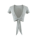 Temperament Pure Style Outside The Strap Shawl Short-Sleeved T-Shirt Girl Summer Hot Girls Folded Casual High-Waist Dance Tops