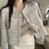 Small Fragrant Woven Coat Women's Autumn And Winter 2025 New French Temperament Loose Pearl Buckle Shirt Short Top