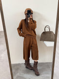 Lazy Fashion Knitted Suit Women's Autumn And Winter New Loose Thin V-Neck Blouse Casual Trousers Set