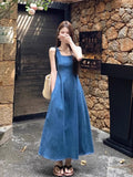 Vintage Blue Cowboy Sling Vest Dress Women's Summer French Temperament To Show Thin A-Dress Dress