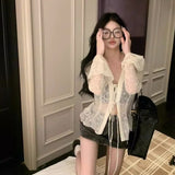 Directly Pitched Chiffon Shirt With Outer Coat Women's Spring And Autumn Cardigan Waist Repair Body Cooked Top Half Perspective
