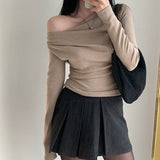 South Korea's New Autumn French Retro Design Pure Lusty Shoulder Temperament Thin With Long-Sleeved T-Shirt Girl