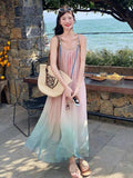 Seaside Holiday Wind Gradually Change Color Dye Loose Slings Beach Skirt Summer Dopamine Dress Atmosphere Super Fairy