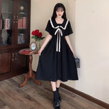 Doll-Collar Dress Women's Summer New Fashion French Gentle College Style Style With Waist Black Long Skirt Women