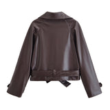 BSK&TRAF Women's Autumn 2025 New Street Fashion Clip Belt Short Leather Wind Coat 8707065