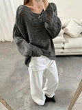 2026 Early Autumn New Oblique Open Shoulder Tie With Hollow Knitted Shirt Girl Lazy Temperament Loose Thin Sweater Hoodie