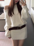 French Medium And Long Oblique Shoulder Knitted Dress Women's Autumn And Winter New Waists Thin Inside The Bottom Of The Ass Skirt